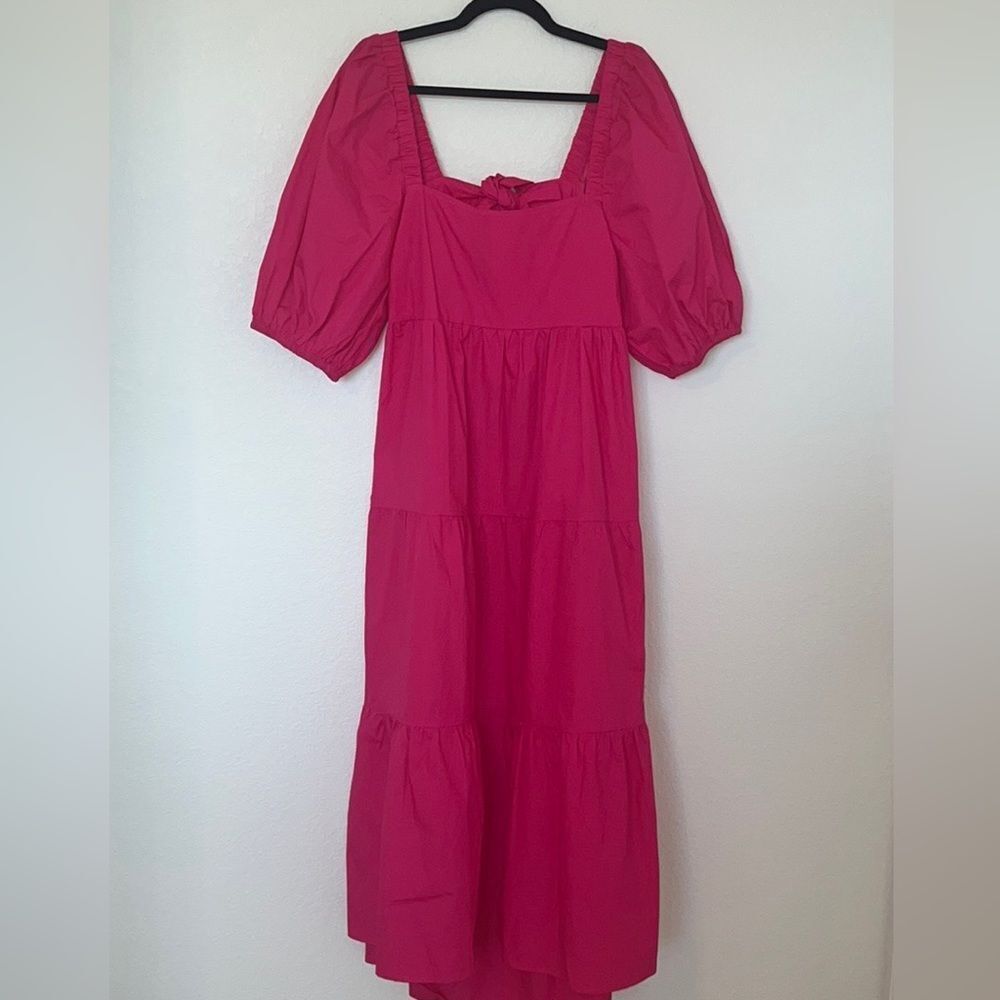 MINKPINk Puff-Sleeve Open-Back Tiered Midi Dress NEW NWT